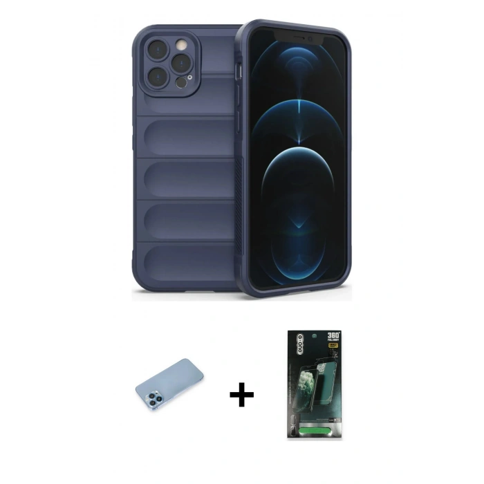 MARSİLYAN™- iPhone 12 Pro Kılıf Atlas Koleksiyonu - Şeffaf 360 Full Body Arka Koruyucu + Shine Kamera Lens Koruma Cam - MI