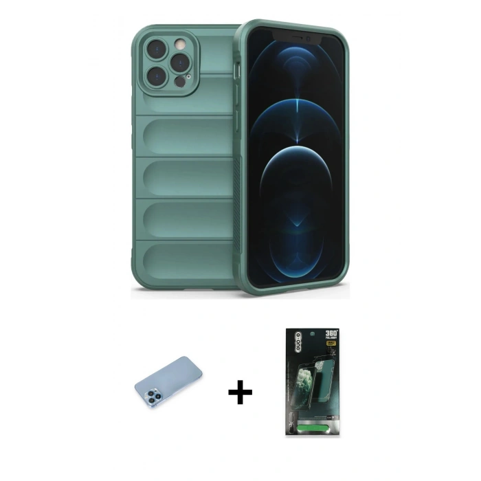 MARSİLYAN™- iPhone 12 Pro Kılıf Atlas Koleksiyonu - Şeffaf 360 Full Body Arka Koruyucu + Shine Kamera Lens Koruma Cam - MI