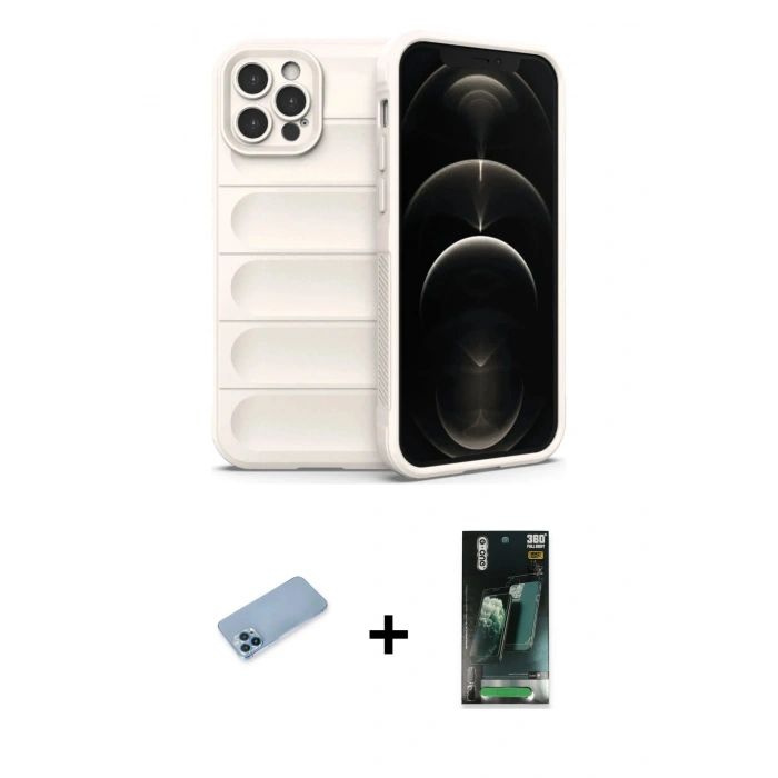MARSİLYAN™- iPhone 12 Pro Kılıf Atlas Koleksiyonu - Şeffaf 360 Full Body Arka Koruyucu + Shine Kamera Lens Koruma Cam - MI