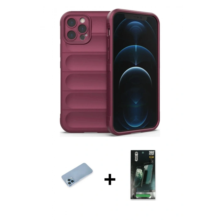 MARSİLYAN™- iPhone 12 Pro Kılıf Atlas Koleksiyonu - Şeffaf 360 Full Body Arka Koruyucu + Shine Kamera Lens Koruma Cam - MI