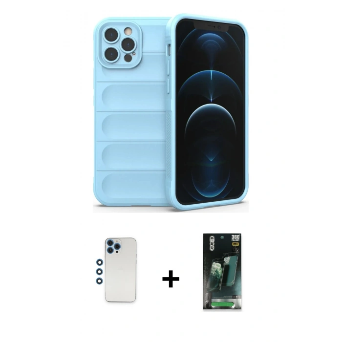 MARSİLYAN™- iPhone 12 Pro Kılıf Atlas Koleksiyonu - Şeffaf 360 Full Body Arka Koruyucu + Shine Kamera Lens - MI
