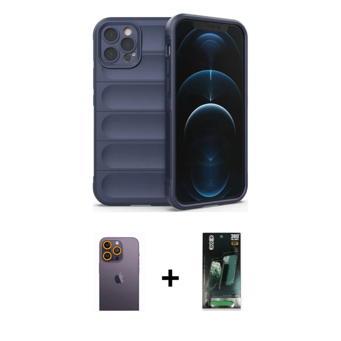 MARSİLYAN™- iPhone 12 Pro Kılıf Atlas Koleksiyonu - Şeffaf 360 Full Body Arka Koruyucu + Neon Fosforlu Kamera Lens - SI