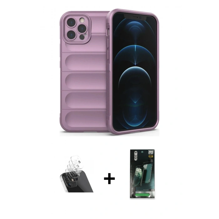 MARSİLYAN™- iPhone 12 Pro Kılıf Atlas Koleksiyonu - Şeffaf 360 Full Body Arka Koruyucu + Kamera Lens Koruma Cam - SF