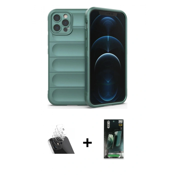 MARSİLYAN™- iPhone 12 Pro Kılıf Atlas Koleksiyonu - Şeffaf 360 Full Body Arka Koruyucu + Kamera Lens Koruma Cam - SF