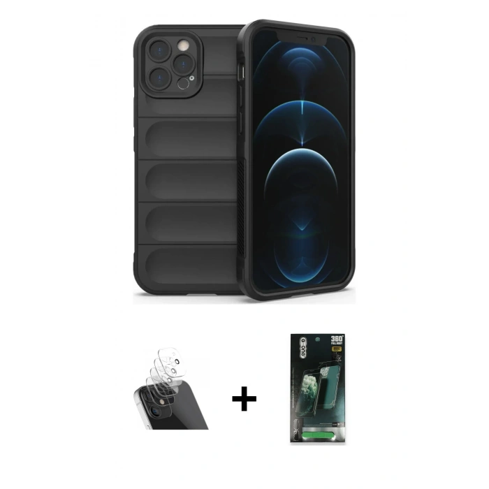 MARSİLYAN™- iPhone 12 Pro Kılıf Atlas Koleksiyonu - Şeffaf 360 Full Body Arka Koruyucu + Kamera Lens Koruma Cam - SF