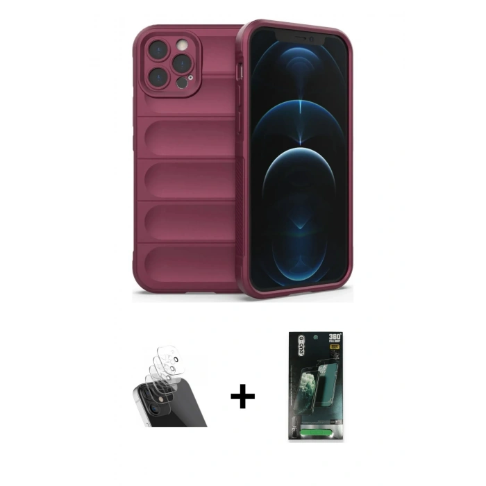 MARSİLYAN™- iPhone 12 Pro Kılıf Atlas Koleksiyonu - Şeffaf 360 Full Body Arka Koruyucu + Kamera Lens Koruma Cam - SF