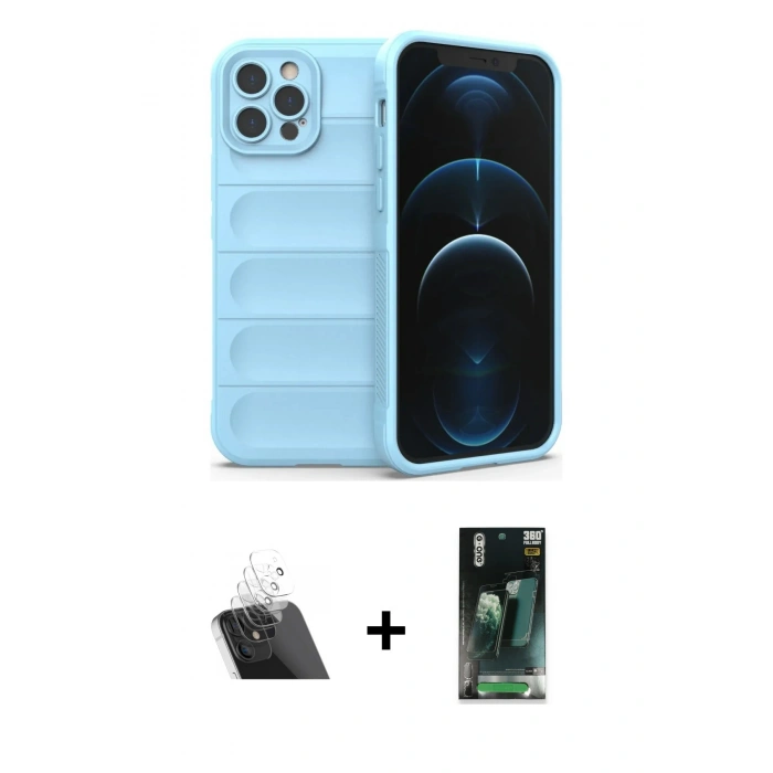 MARSİLYAN™- iPhone 12 Pro Kılıf Atlas Koleksiyonu - Şeffaf 360 Full Body Arka Koruyucu + Kamera Lens Koruma Cam - SF