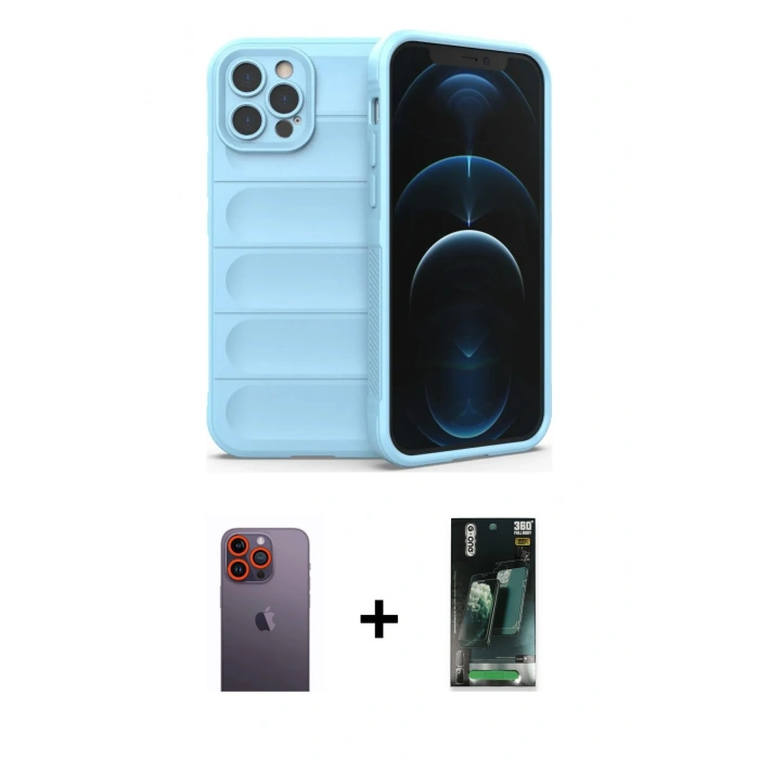 MARSİLYAN™- iPhone 12 Pro Kılıf Atlas Koleksiyonu - Şeffaf 360 Full Body Arka Koruyucu + Neon Fosforlu Kamera Lens - TU