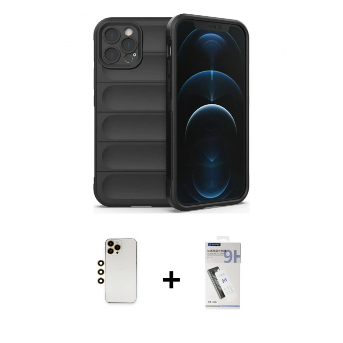 MARSİLYAN™- iPhone 12 Pro Kılıf Atlas Koleksiyonu - Şeffaf Uv Polymer Nano Ekran Koruyucu + Shine Kamera Lens - GD