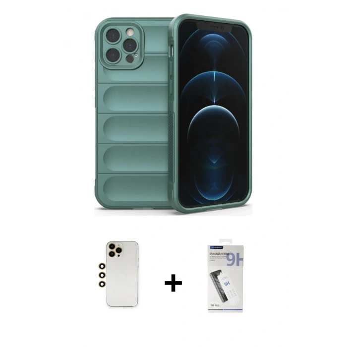 MARSİLYAN™- iPhone 12 Pro Kılıf Atlas Koleksiyonu - Şeffaf Uv Polymer Nano Ekran Koruyucu + Shine Kamera Lens - GD