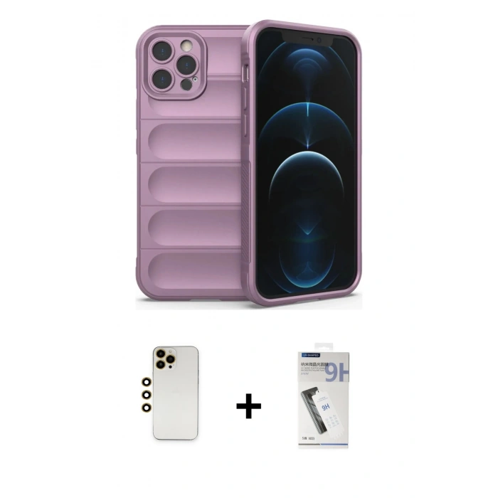 MARSİLYAN™- iPhone 12 Pro Kılıf Atlas Koleksiyonu - Şeffaf Uv Polymer Nano Ekran Koruyucu + Shine Kamera Lens - GD