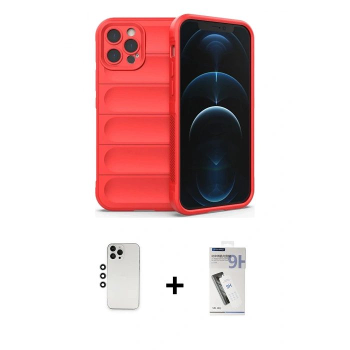 MARSİLYAN™- iPhone 12 Pro Kılıf Atlas Koleksiyonu - Şeffaf Uv Polymer Nano Ekran Koruyucu + Shine Kamera Lens - GS