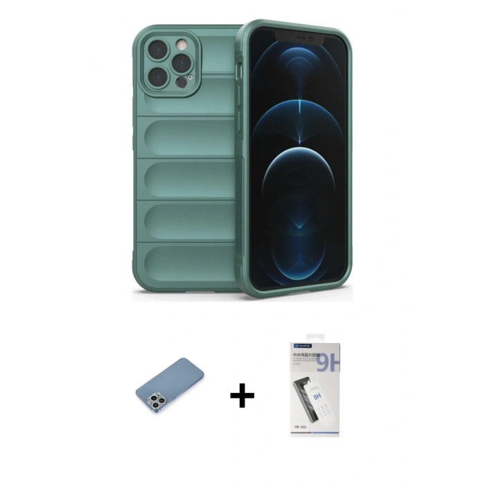 MARSİLYAN™- iPhone 12 Pro Kılıf Atlas Koleksiyonu - Şeffaf Uv Polymer Nano Ekran Koruyucu + Shine Kamera Lens Koruma Cam - GS