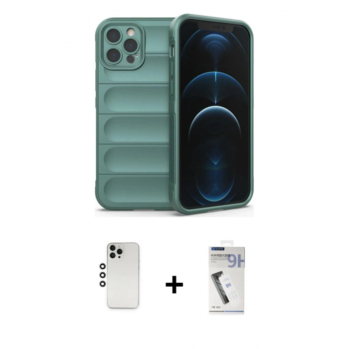 MARSİLYAN™- iPhone 12 Pro Kılıf Atlas Koleksiyonu - Şeffaf Uv Polymer Nano Ekran Koruyucu + Shine Kamera Lens - GS