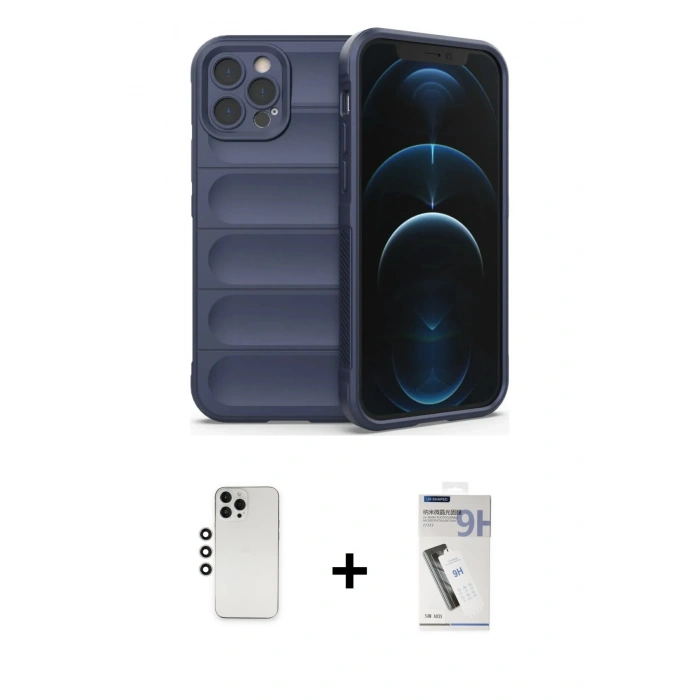 MARSİLYAN™- iPhone 12 Pro Kılıf Atlas Koleksiyonu - Şeffaf Uv Polymer Nano Ekran Koruyucu + Shine Kamera Lens - GS