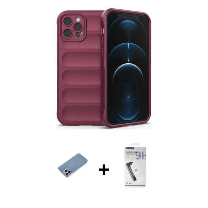 MARSİLYAN™- iPhone 12 Pro Kılıf Atlas Koleksiyonu - Şeffaf Uv Polymer Nano Ekran Koruyucu + Shine Kamera Lens Koruma Cam - GS