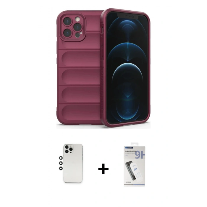 MARSİLYAN™- iPhone 12 Pro Kılıf Atlas Koleksiyonu - Şeffaf Uv Polymer Nano Ekran Koruyucu + Shine Kamera Lens - GS