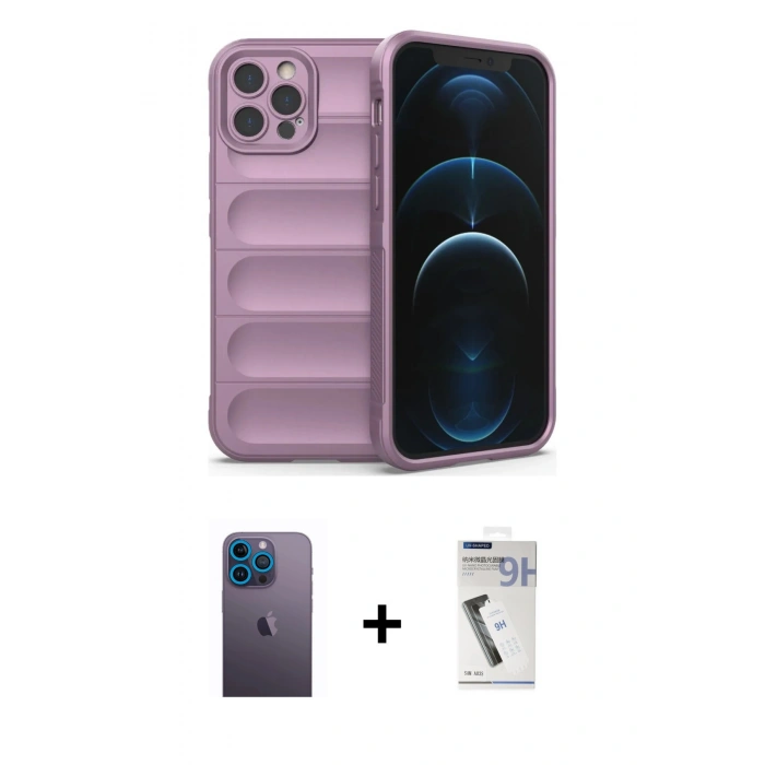 MARSİLYAN™- iPhone 12 Pro Kılıf Atlas Koleksiyonu - Şeffaf Uv Polymer Nano Ekran Koruyucu + Neon Fosforlu Kamera Lens - MI