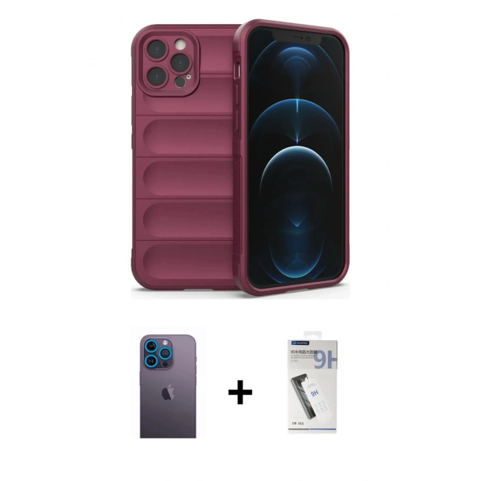 MARSİLYAN™- iPhone 12 Pro Kılıf Atlas Koleksiyonu - Şeffaf Uv Polymer Nano Ekran Koruyucu + Neon Fosforlu Kamera Lens - MI