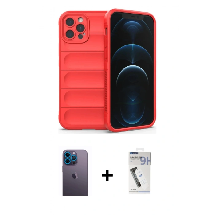 MARSİLYAN™- iPhone 12 Pro Kılıf Atlas Koleksiyonu - Şeffaf Uv Polymer Nano Ekran Koruyucu + Neon Fosforlu Kamera Lens - MI