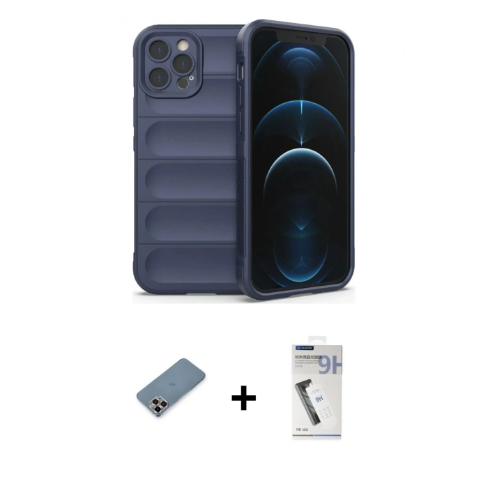MARSİLYAN™- iPhone 12 Pro Kılıf Atlas Koleksiyonu - Şeffaf Uv Polymer Nano Ekran Koruyucu + Metal Kamera Lens Koruma Cam - MR