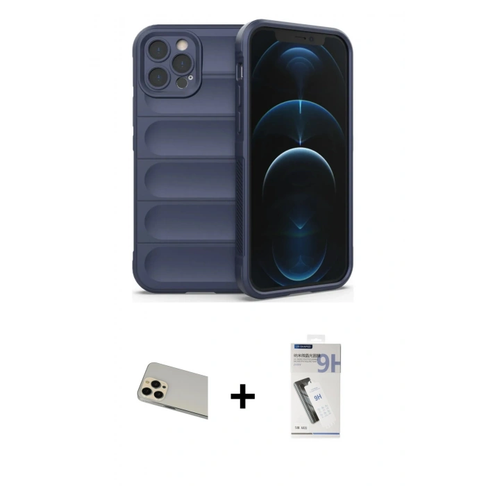 MARSİLYAN™- iPhone 12 Pro Kılıf Atlas Koleksiyonu - Şeffaf Uv Polymer Nano Ekran Koruyucu + Rainbow Kamera Lens Koruma Cam - GD