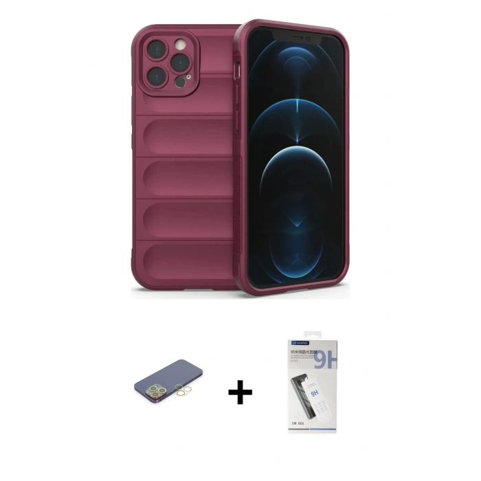 MARSİLYAN™- iPhone 12 Pro Kılıf Atlas Koleksiyonu - Şeffaf Uv Polymer Nano Ekran Koruyucu + Sarı Renkli Kamera Lens Koruma Cam