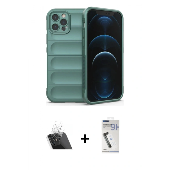 MARSİLYAN™- iPhone 12 Pro Kılıf Atlas Koleksiyonu - Şeffaf Uv Polymer Nano Ekran Koruyucu + Kamera Lens Koruma Cam - SF