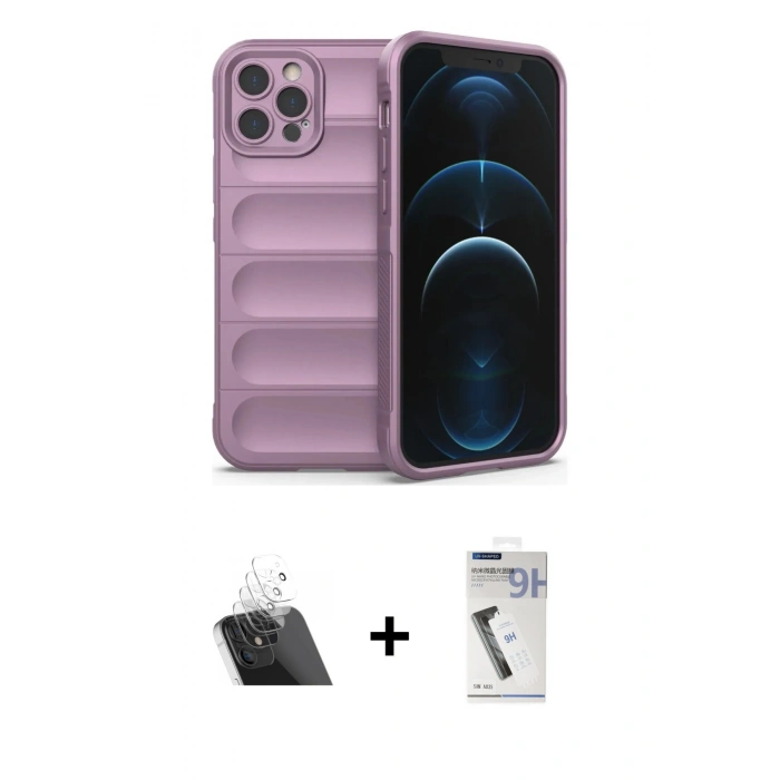 MARSİLYAN™- iPhone 12 Pro Kılıf Atlas Koleksiyonu - Şeffaf Uv Polymer Nano Ekran Koruyucu + Kamera Lens Koruma Cam - SF