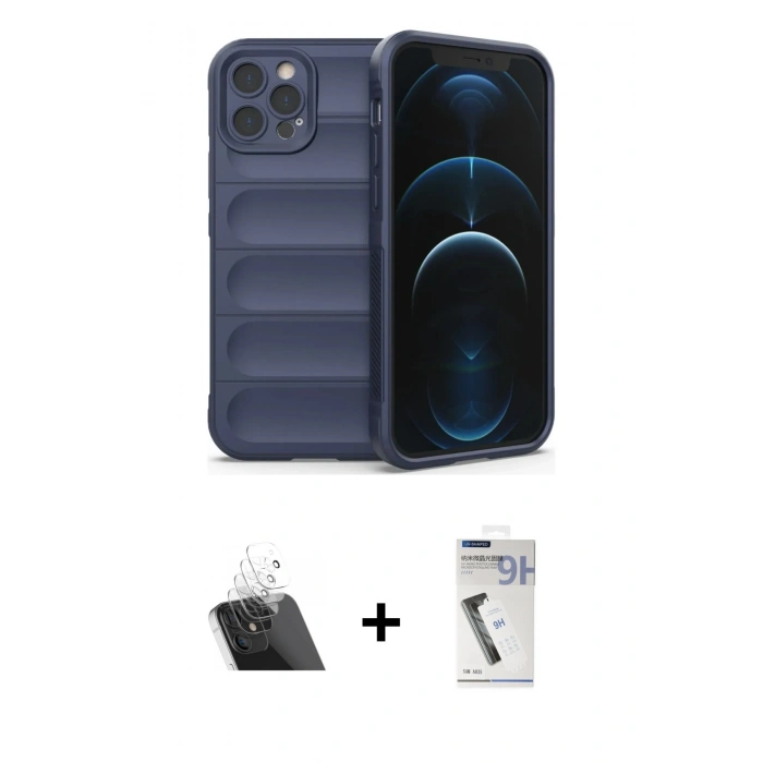 MARSİLYAN™- iPhone 12 Pro Kılıf Atlas Koleksiyonu - Şeffaf Uv Polymer Nano Ekran Koruyucu + Kamera Lens Koruma Cam - SF
