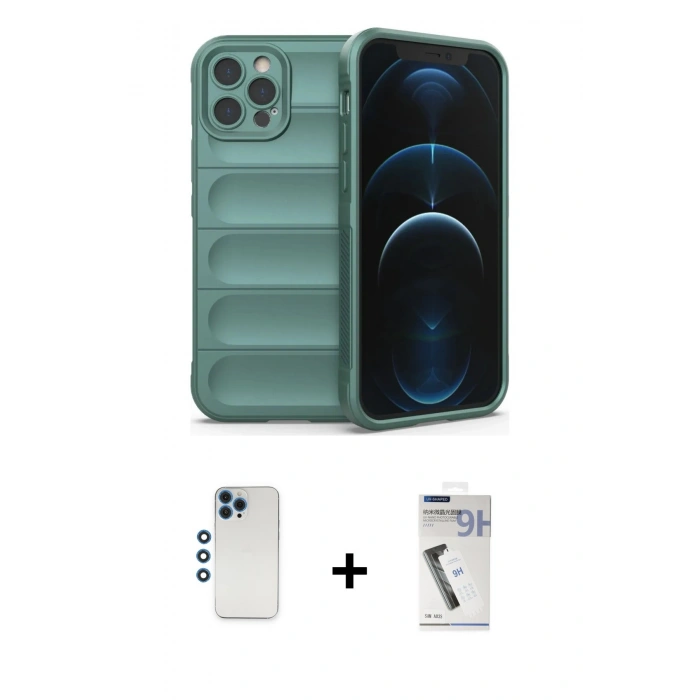 MARSİLYAN™- iPhone 12 Pro Kılıf Atlas Koleksiyonu - Şeffaf Uv Polymer Nano Ekran Koruyucu + Shine Kamera Lens - MI