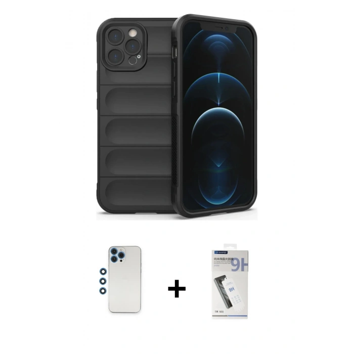 MARSİLYAN™- iPhone 12 Pro Kılıf Atlas Koleksiyonu - Şeffaf Uv Polymer Nano Ekran Koruyucu + Shine Kamera Lens - MI