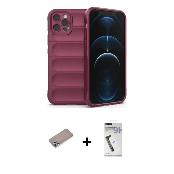 MARSİLYAN™- iPhone 12 Pro Kılıf Atlas Koleksiyonu - Şeffaf Uv Polymer Nano Ekran Koruyucu + Shine Kamera Lens Koruma Cam - SABE