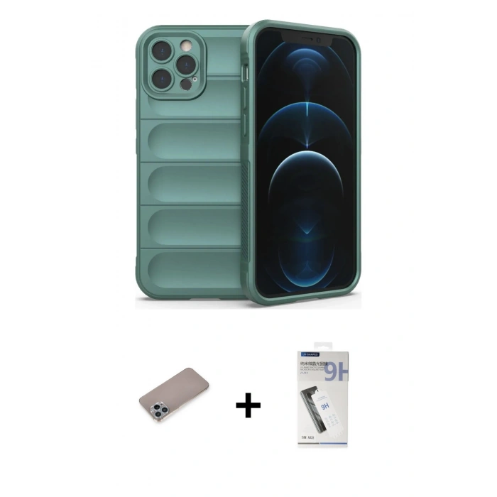 MARSİLYAN™- iPhone 12 Pro Kılıf Atlas Koleksiyonu - Şeffaf Uv Polymer Nano Ekran Koruyucu + Shine Kamera Lens Koruma Cam - SABE