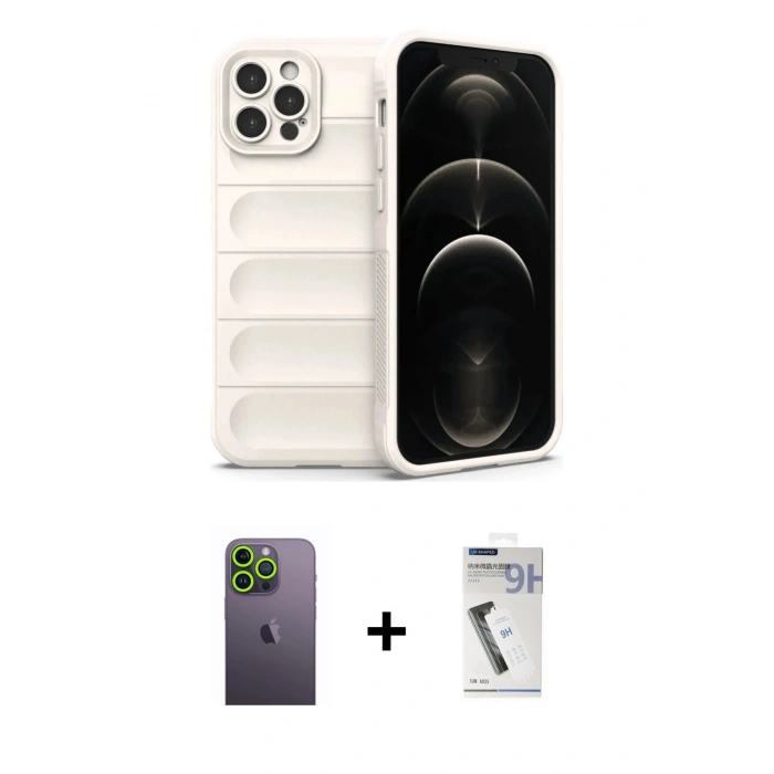 MARSİLYAN™- iPhone 12 Pro Kılıf Atlas Koleksiyonu - Şeffaf Uv Polymer Nano Ekran Koruyucu + Neon Fosforlu Kamera Lens - YL