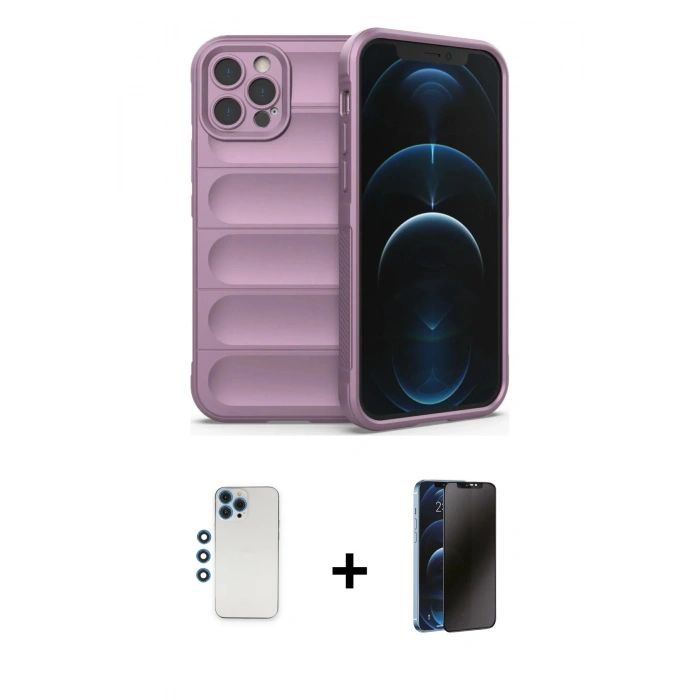 MARSİLYAN™- iPhone 12 Pro Kılıf Atlas Koleksiyonu - Siyah 3D Antistatik Hayalet Cam Ekran Koruyucu + Shine Kamera Lens - MI