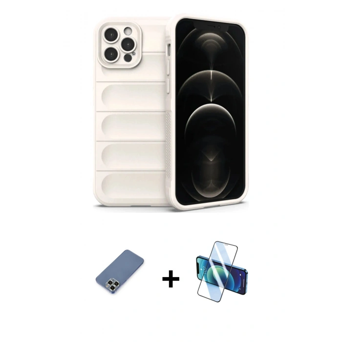 MARSİLYAN™- iPhone 12 Pro Kılıf Atlas Koleksiyonu - Siyah 3D Antistatik Seramik Nano Ekran Koruyucu + Metal Kamera Lens Koruma Cam - AKYL