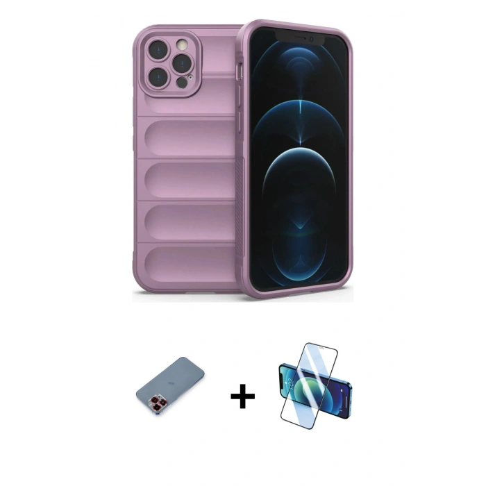 MARSİLYAN™- iPhone 12 Pro Kılıf Atlas Koleksiyonu - Siyah 3D Antistatik Seramik Nano Ekran Koruyucu + Metal Kamera Lens Koruma Cam - KI