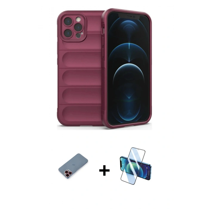 MARSİLYAN™- iPhone 12 Pro Kılıf Atlas Koleksiyonu - Siyah 3D Antistatik Seramik Nano Ekran Koruyucu + Metal Kamera Lens Koruma Cam - KI