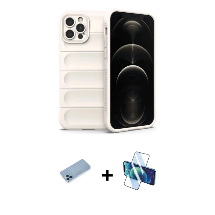 MARSİLYAN™- iPhone 12 Pro Kılıf Atlas Koleksiyonu - Siyah 3D Antistatik Seramik Nano Ekran Koruyucu + Shine Kamera Lens Koruma Cam - MI