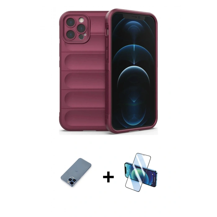 MARSİLYAN™- iPhone 12 Pro Kılıf Atlas Koleksiyonu - Siyah 3D Antistatik Seramik Nano Ekran Koruyucu + Metal Kamera Lens Koruma Cam - MI