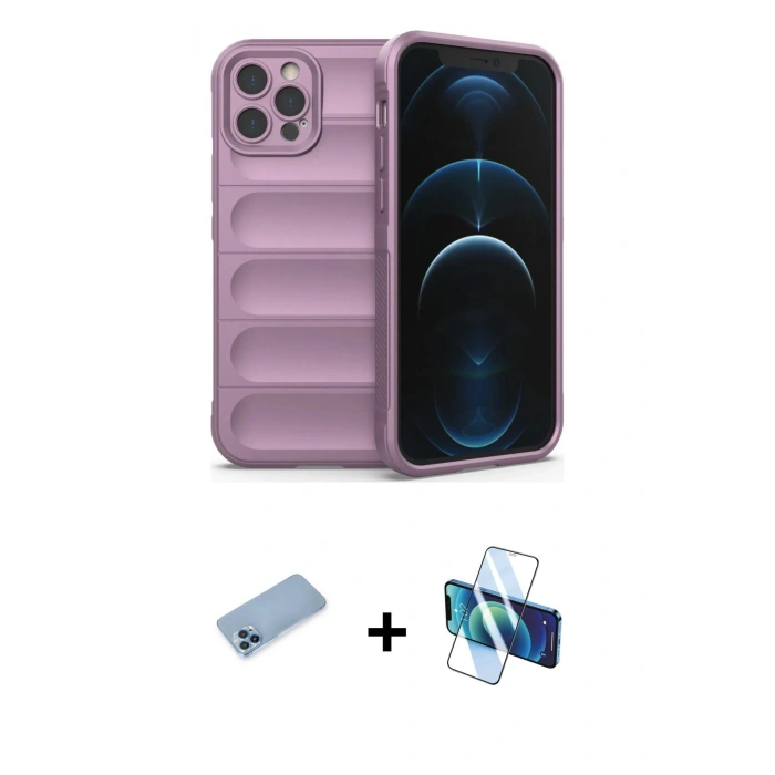 MARSİLYAN™- iPhone 12 Pro Kılıf Atlas Koleksiyonu - Siyah 3D Antistatik Seramik Nano Ekran Koruyucu + Shine Kamera Lens Koruma Cam - MI