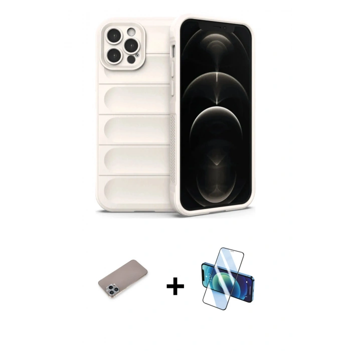 MARSİLYAN™- iPhone 12 Pro Kılıf Atlas Koleksiyonu - Siyah 3D Antistatik Seramik Nano Ekran Koruyucu + Shine Kamera Lens Koruma Cam - SABE