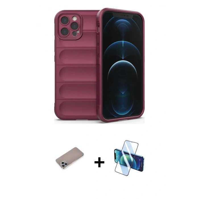MARSİLYAN™- iPhone 12 Pro Kılıf Atlas Koleksiyonu - Siyah 3D Antistatik Seramik Nano Ekran Koruyucu + Shine Kamera Lens Koruma Cam - SABE