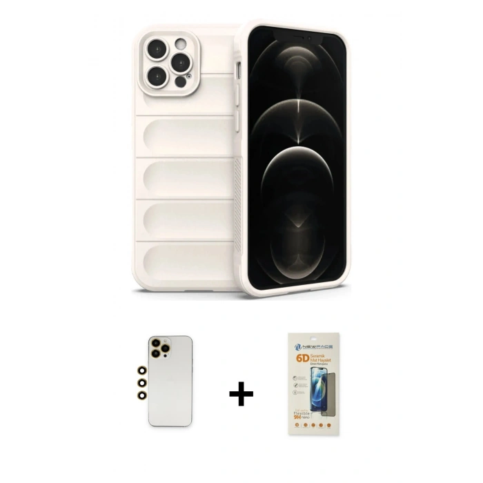 MARSİLYAN™- iPhone 12 Pro Kılıf Atlas Koleksiyonu - Siyah 6D Mat Seramik Hayalet Nano Ekran Koruyucu + Shine Kamera Lens - GD