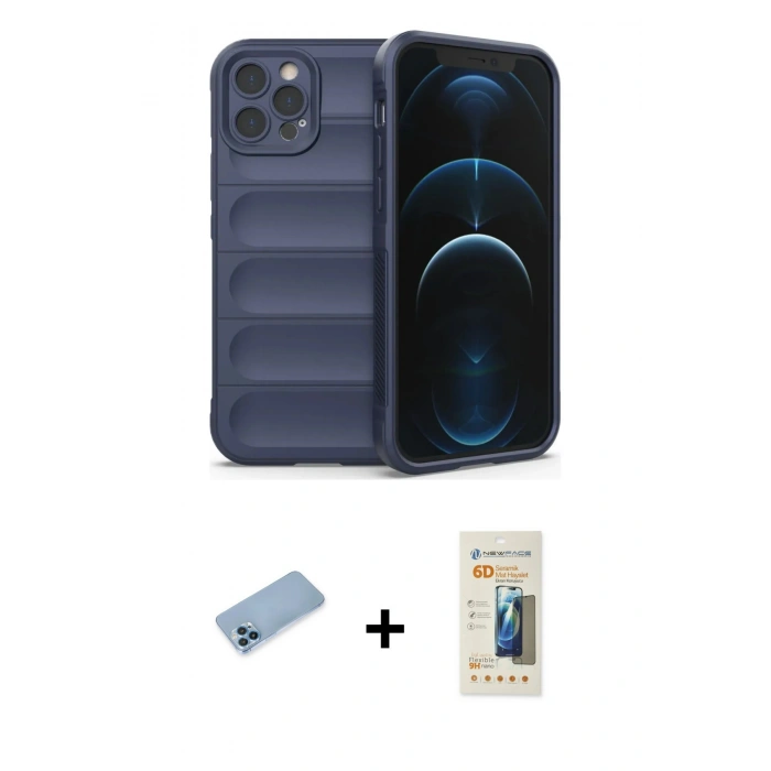 MARSİLYAN™- iPhone 12 Pro Kılıf Atlas Koleksiyonu - Siyah 6D Mat Seramik Hayalet Nano Ekran Koruyucu + Shine Kamera Lens Koruma Cam - MI