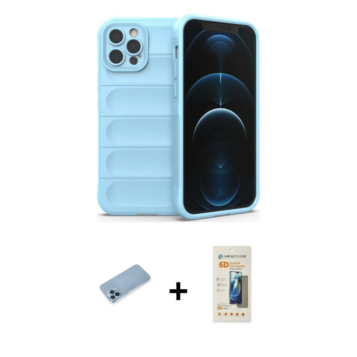 MARSİLYAN™- iPhone 12 Pro Kılıf Atlas Koleksiyonu - Siyah 6D Mat Seramik Hayalet Nano Ekran Koruyucu + Shine Kamera Lens Koruma Cam - MI