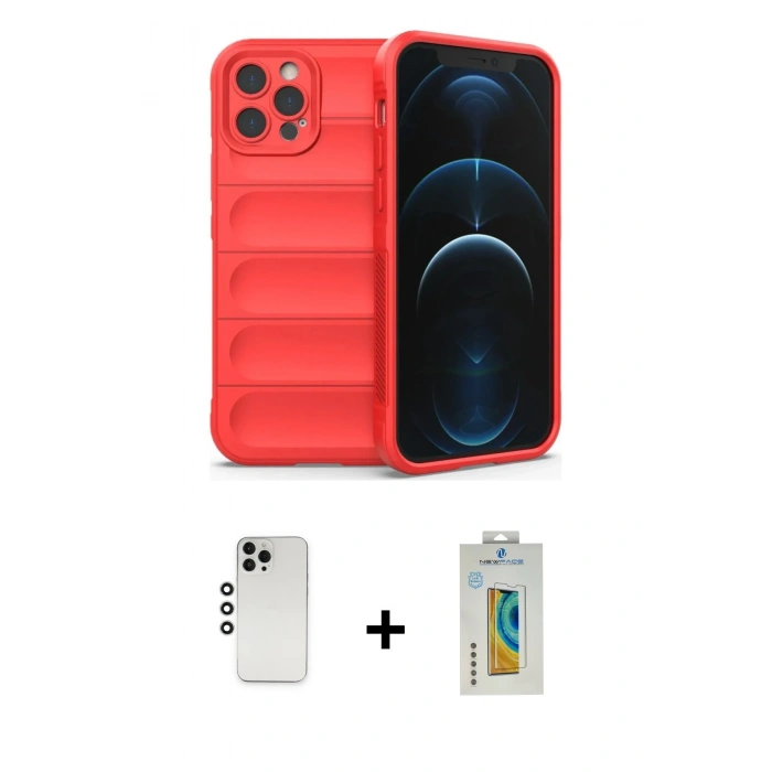 MARSİLYAN™- iPhone 12 Pro Kılıf Atlas Koleksiyonu - Siyah Polymer Nano Ekran Koruyucu + Shine Kamera Lens - GS