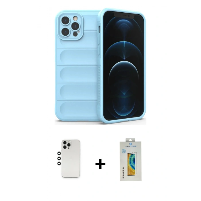 MARSİLYAN™- iPhone 12 Pro Kılıf Atlas Koleksiyonu - Siyah Polymer Nano Ekran Koruyucu + Shine Kamera Lens - GS