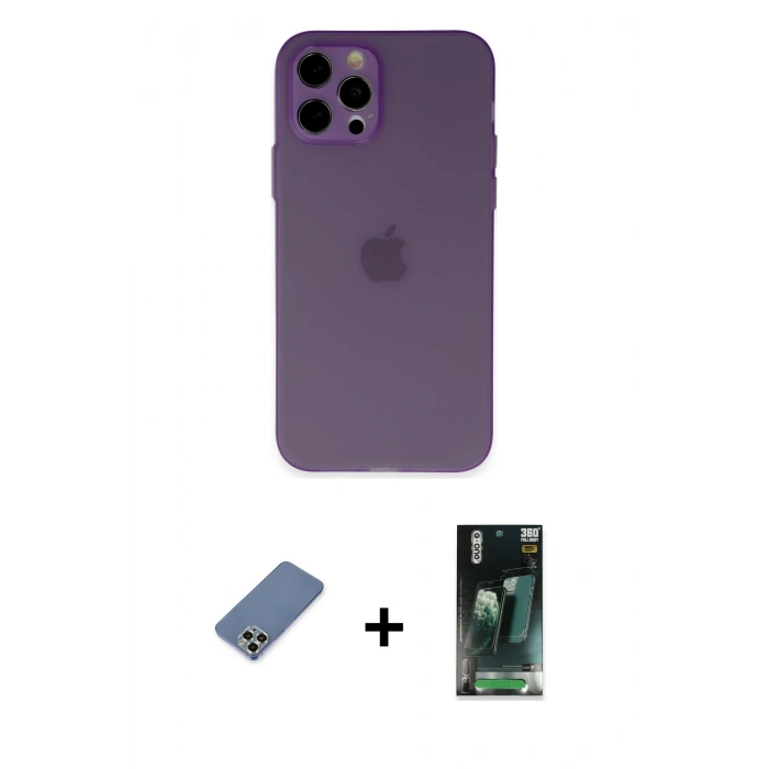 MARSİLYAN™- iPhone 12 Pro Kılıf Atlas Minimal Prime - Şeffaf 360 Full Body Arka Koruyucu + Metal Kamera Lens Koruma Cam - AKYL